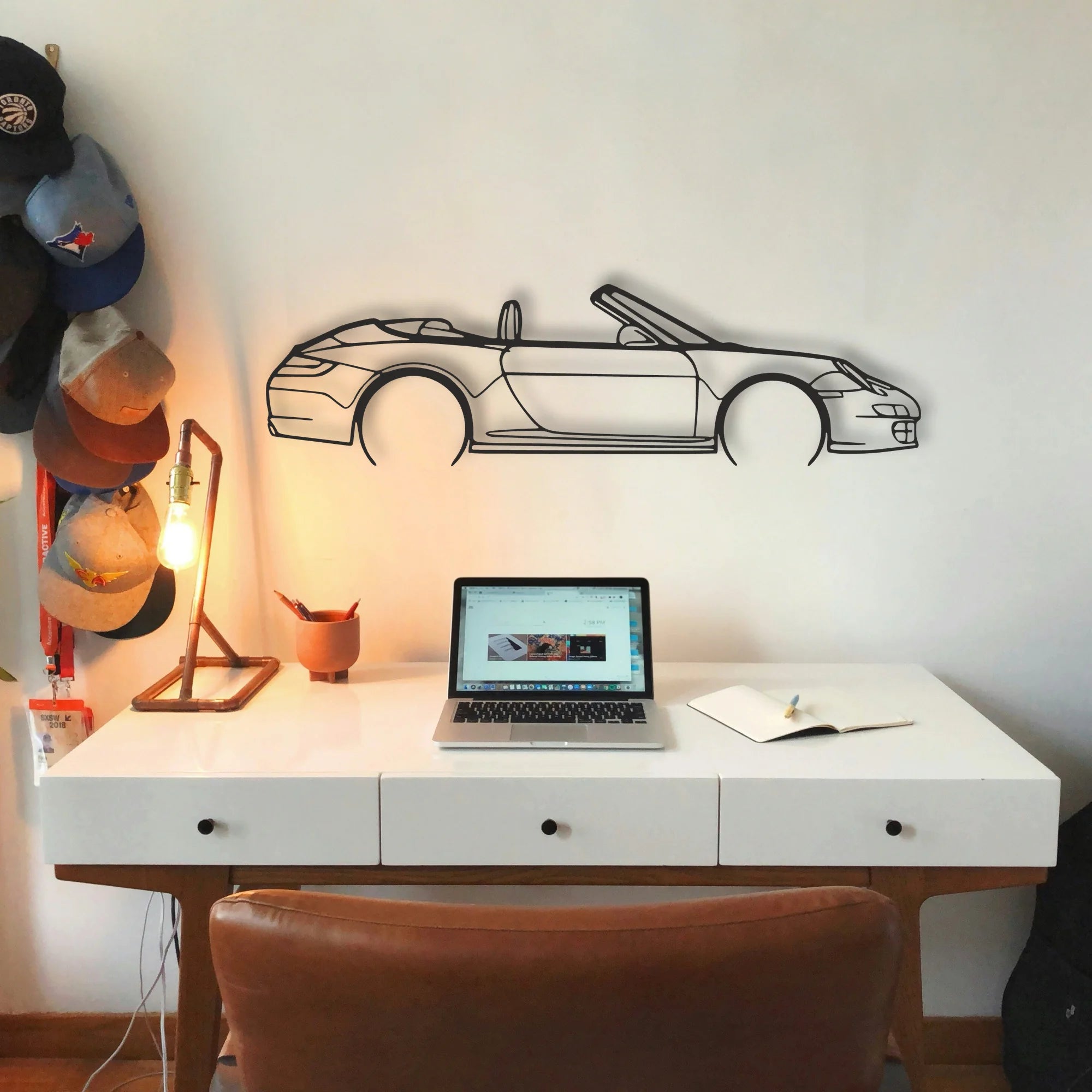 Porsche 911 Cabrio Model 997 Classic Silhouette Metal Wall Art - Tinvibe