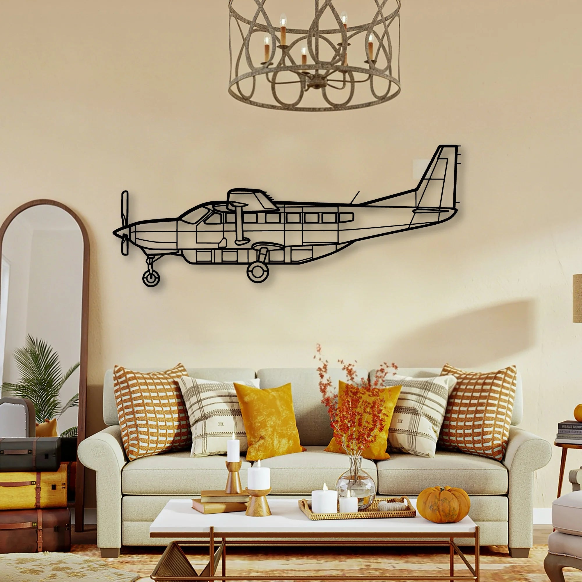 208 Caravan Classic Aircraft Silhouette Metal Wall Art - Tinvibe