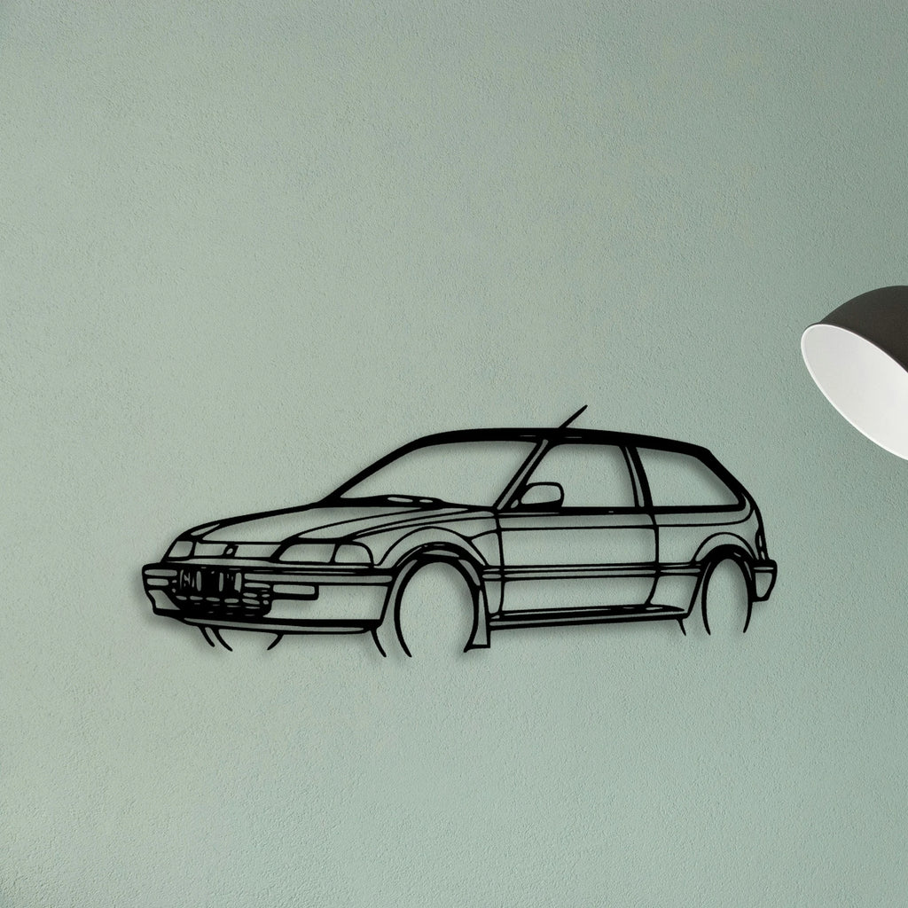 Civic 1990 Angle Classic Silhouette Metal Wall Art - Tinvibe