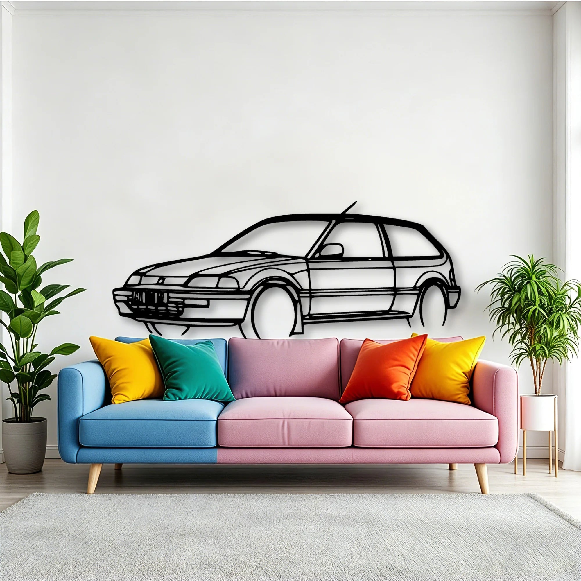 Civic 1990 Angle Classic Silhouette Metal Wall Art - Tinvibe