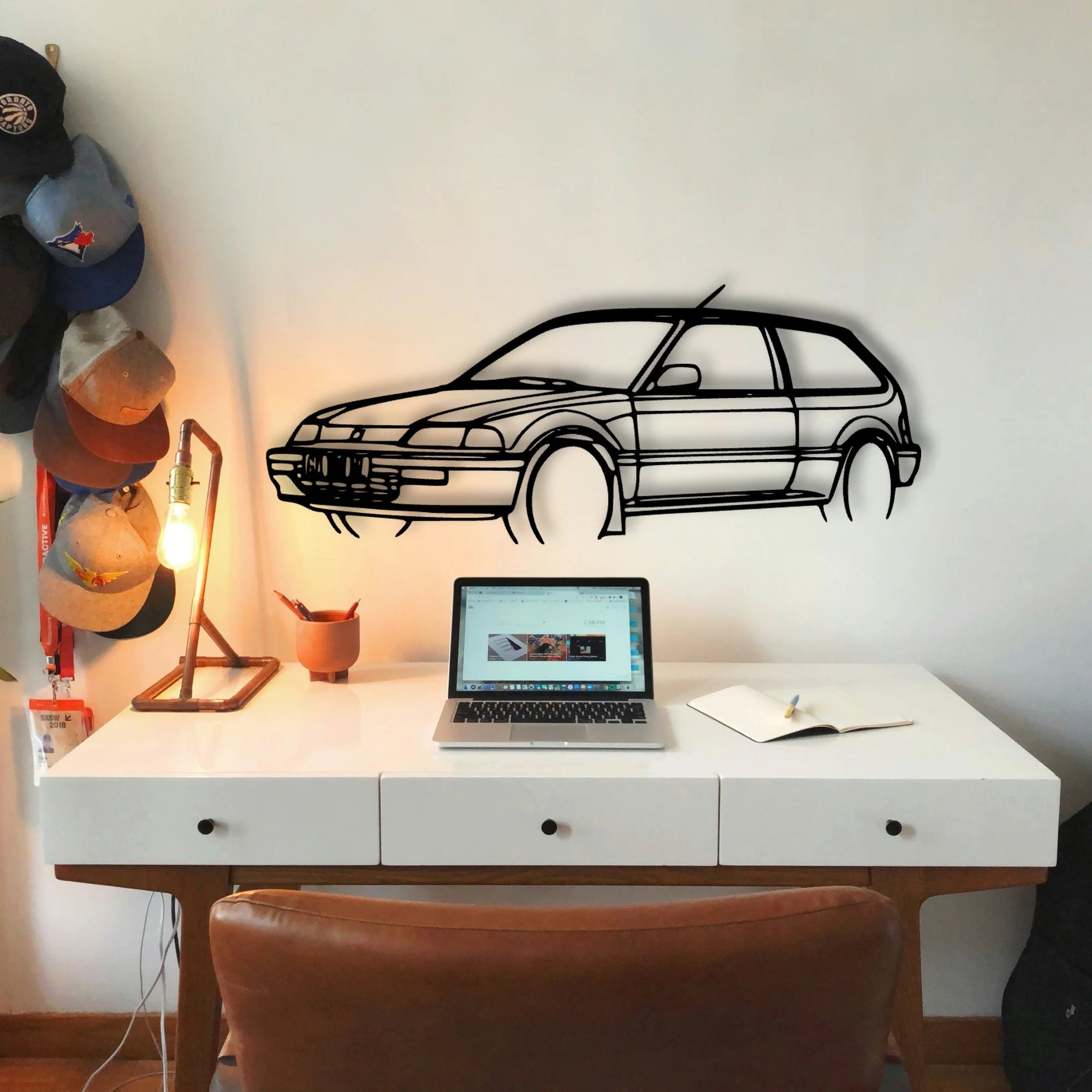 Civic 1990 Angle Classic Silhouette Metal Wall Art - Tinvibe
