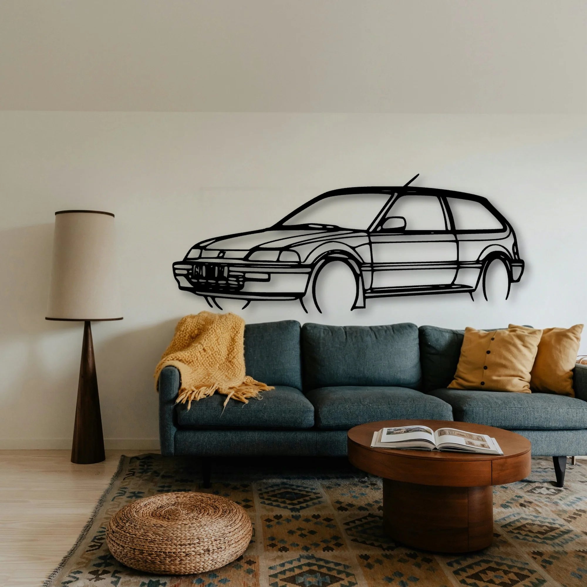Civic 1990 Angle Classic Silhouette Metal Wall Art - Tinvibe