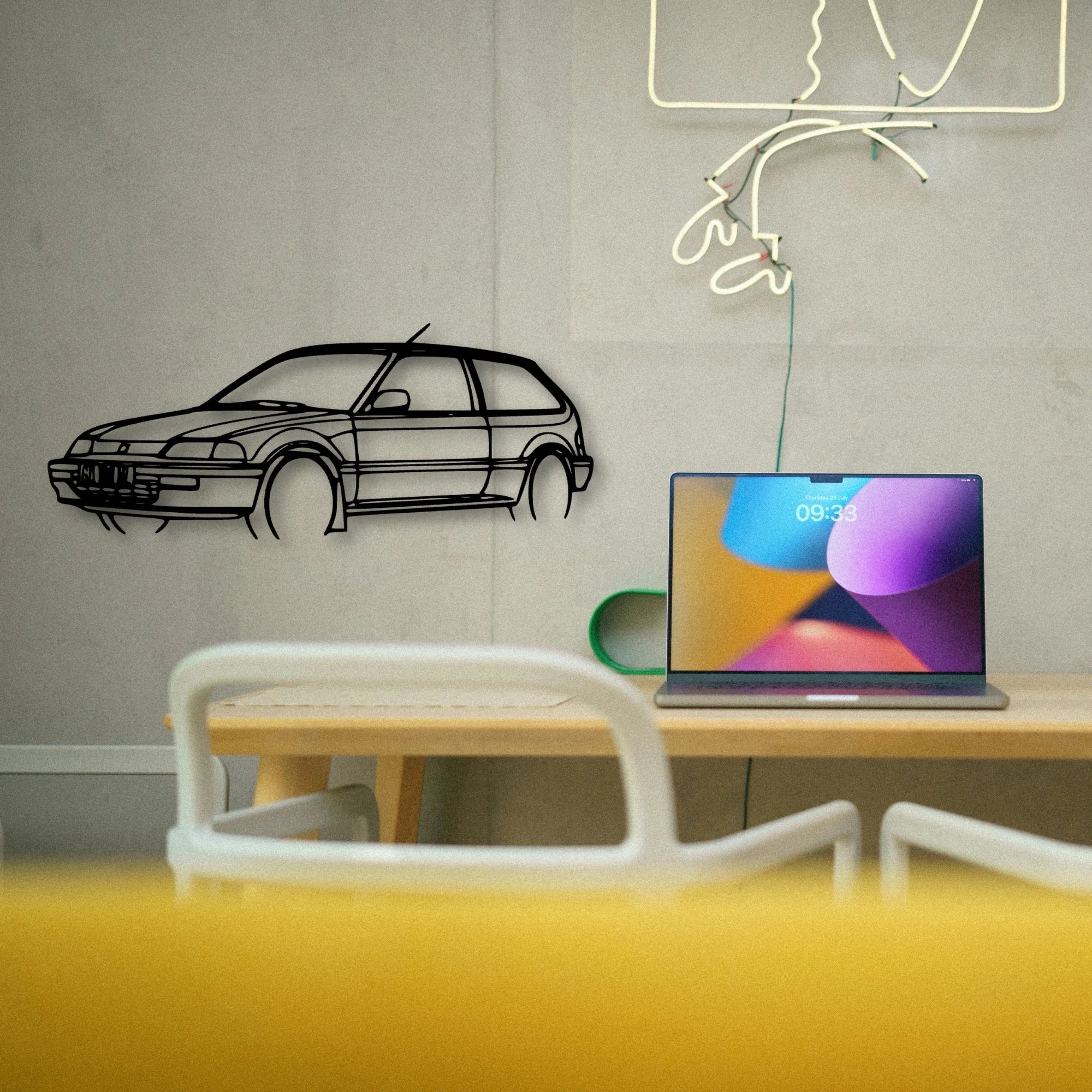 Civic 1990 Angle Classic Silhouette Metal Wall Art - Tinvibe