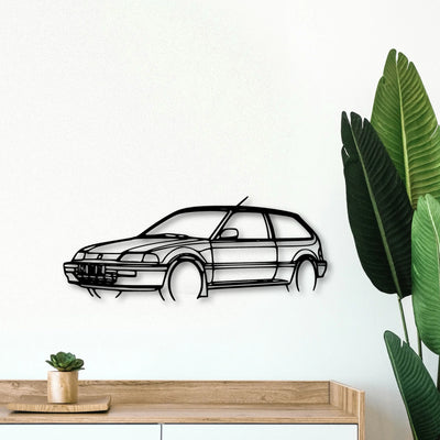 Civic 1990 Angle Classic Silhouette Metal Wall Art - Tinvibe