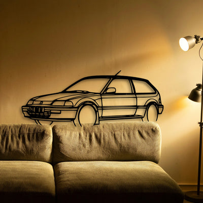 Civic 1990 Angle Classic Silhouette Metal Wall Art - Tinvibe