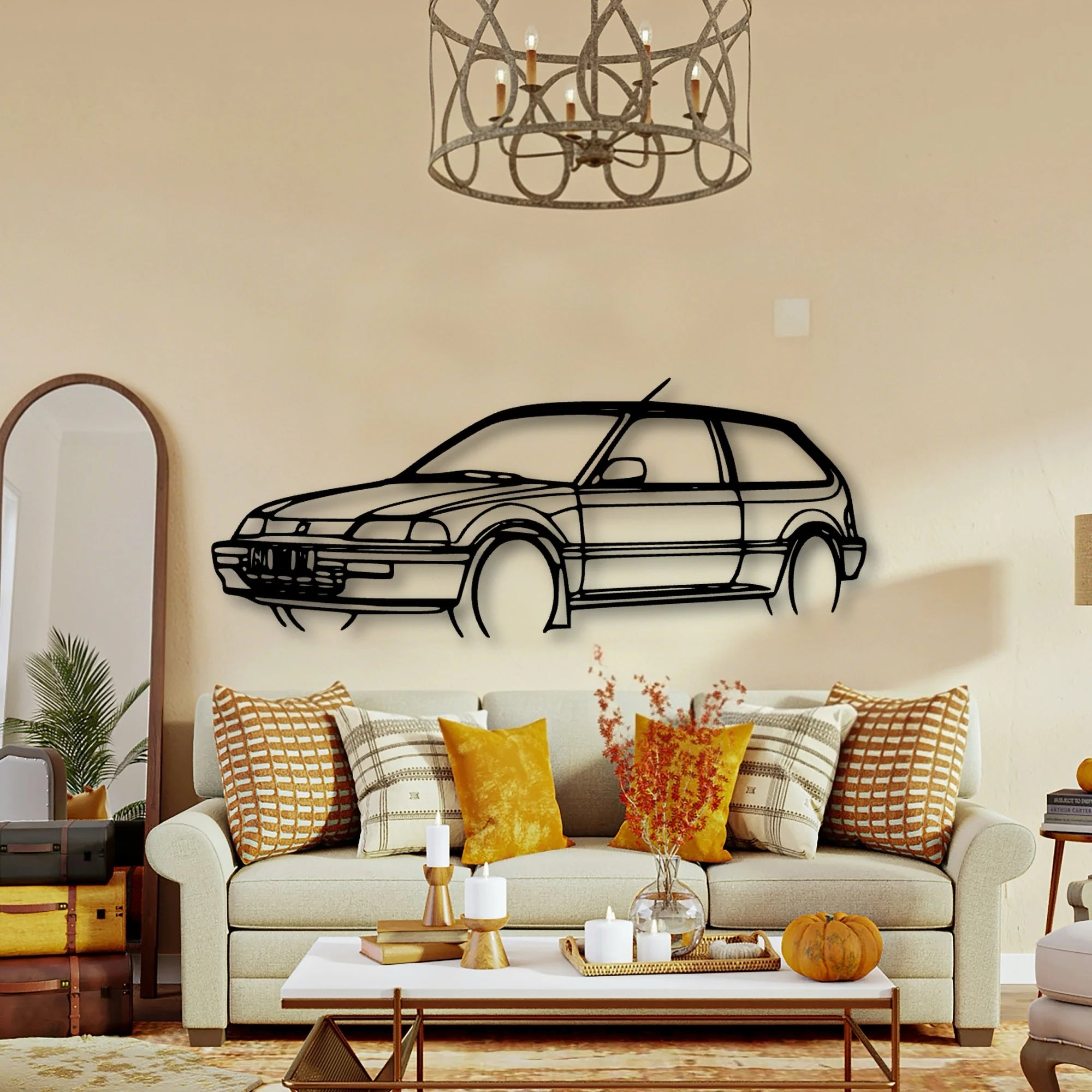 Civic 1990 Angle Classic Silhouette Metal Wall Art - Tinvibe