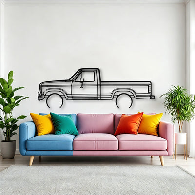 F 150 XLT 1986 Classic Silhouette Metal Wall Art - Tinvibe