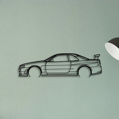 GT R R34 Classic Silhouette Metal Wall Art - Tinvibe