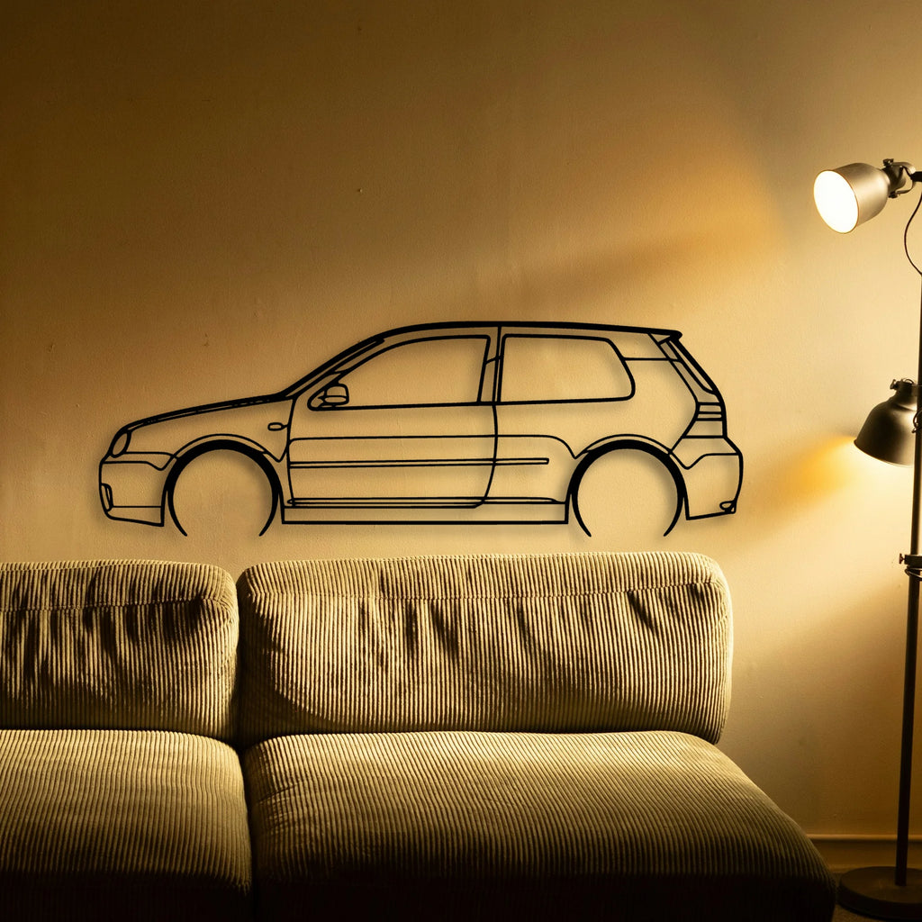 Golf 4 R32 2 Classic Silhouette Metal Wall Art - Tinvibe