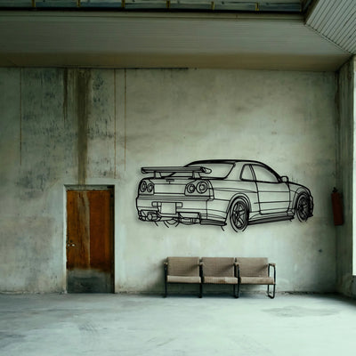 R34 GTR Nismo Angle Classic Silhouette Metal Wall Art - Tinvibe