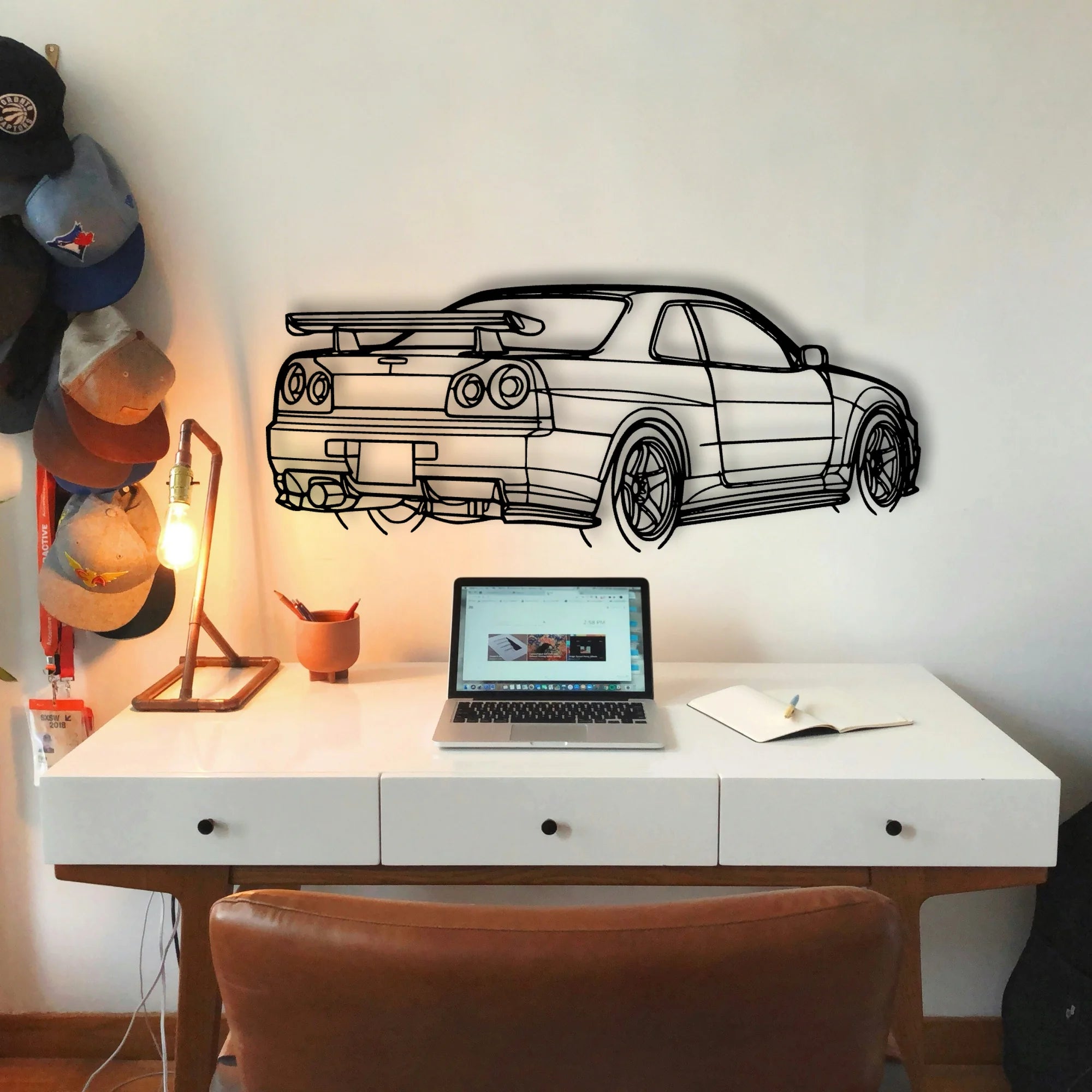 R34 GTR Nismo Angle Classic Silhouette Metal Wall Art - Tinvibe