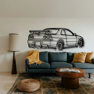 R34 GTR Nismo Angle Classic Silhouette Metal Wall Art - Tinvibe
