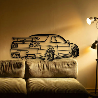 R34 GTR Nismo Angle Classic Silhouette Metal Wall Art - Tinvibe