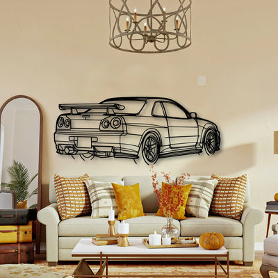 R34 GTR Nismo Angle Classic Silhouette Metal Wall Art - Tinvibe