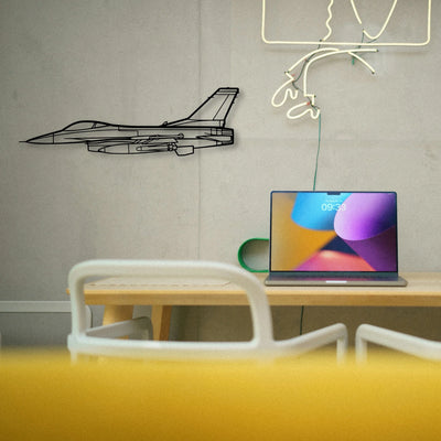 F16 Falcon Classic Aircraft Silhouette Metal Wall Art - Tinvibe