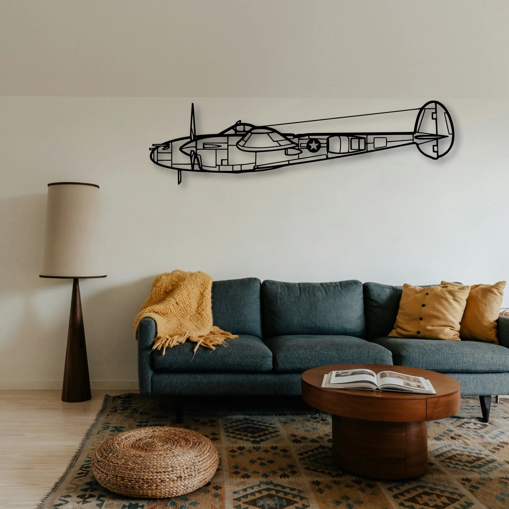 P 38L Lightning 1945 Classic Aircraft Silhouette Metal Wall Art - Tinvibe