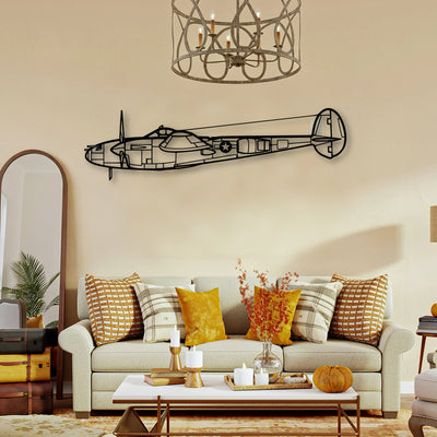 P 38L Lightning 1945 Classic Aircraft Silhouette Metal Wall Art - Tinvibe