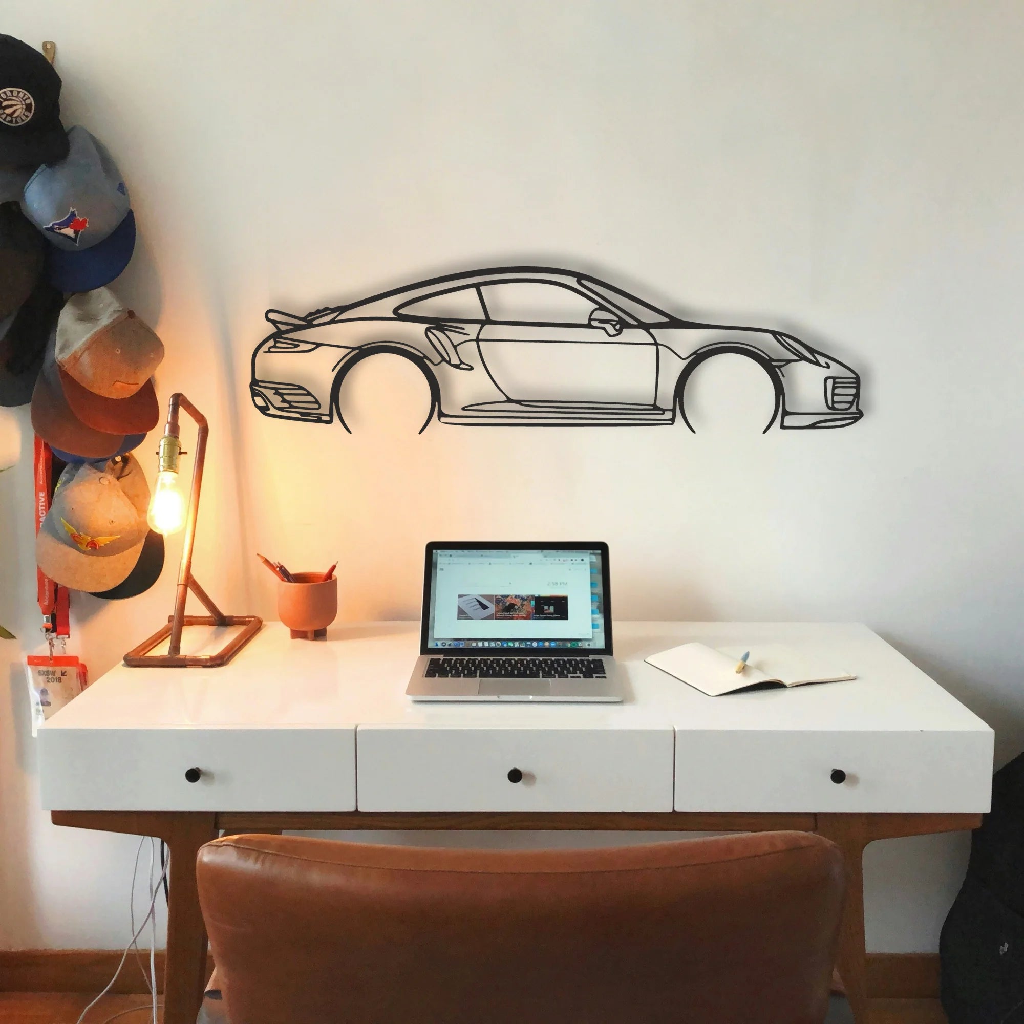 Porsche 911 Model 991 Turbo S Classic Silhouette Metal Wall Art - Tinvibe