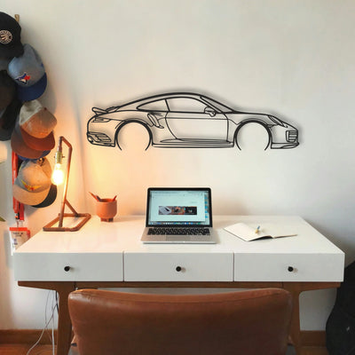 Porsche 911 Model 991 Turbo S Classic Silhouette Metal Wall Art - Tinvibe