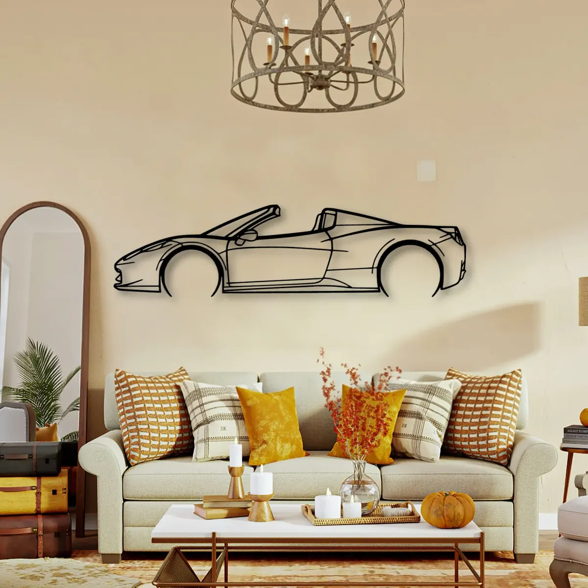 Ferrari 458 Spider 2015 Cabrio silhouette on a feature wall