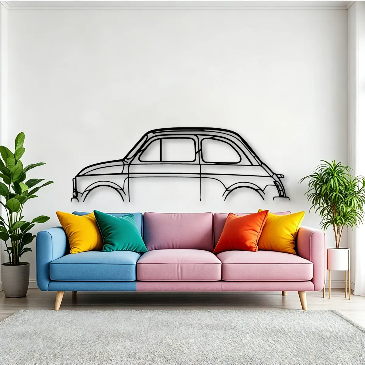 Fiat 500 1971 profile on a statement wall