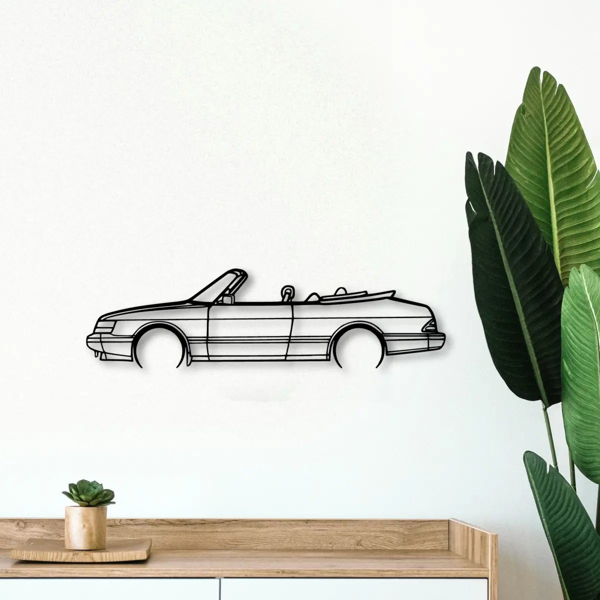 Saab 900 Convertible 1990 silhouette on a feature wall
