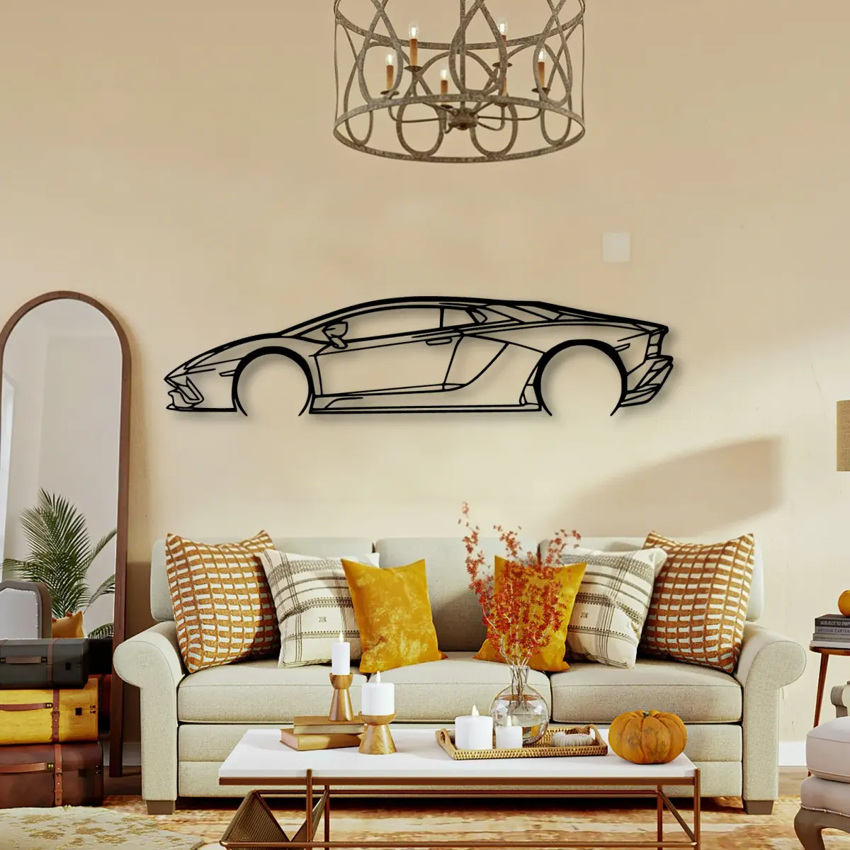 Lamborghini Aventador S silhouette on a feature wall
