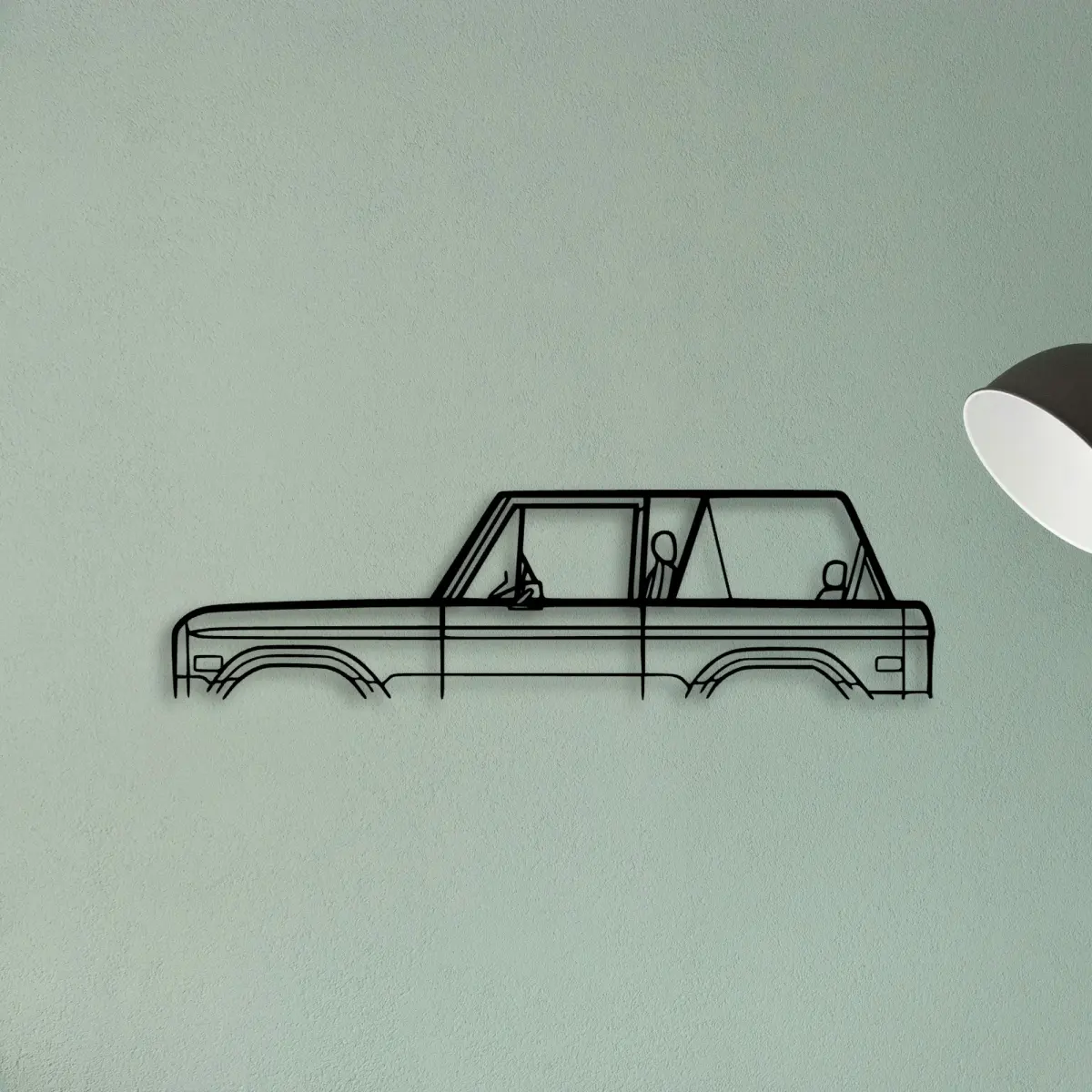 Side-profile metal wall art of the Bronco 1974, a Ford SUV silhouette