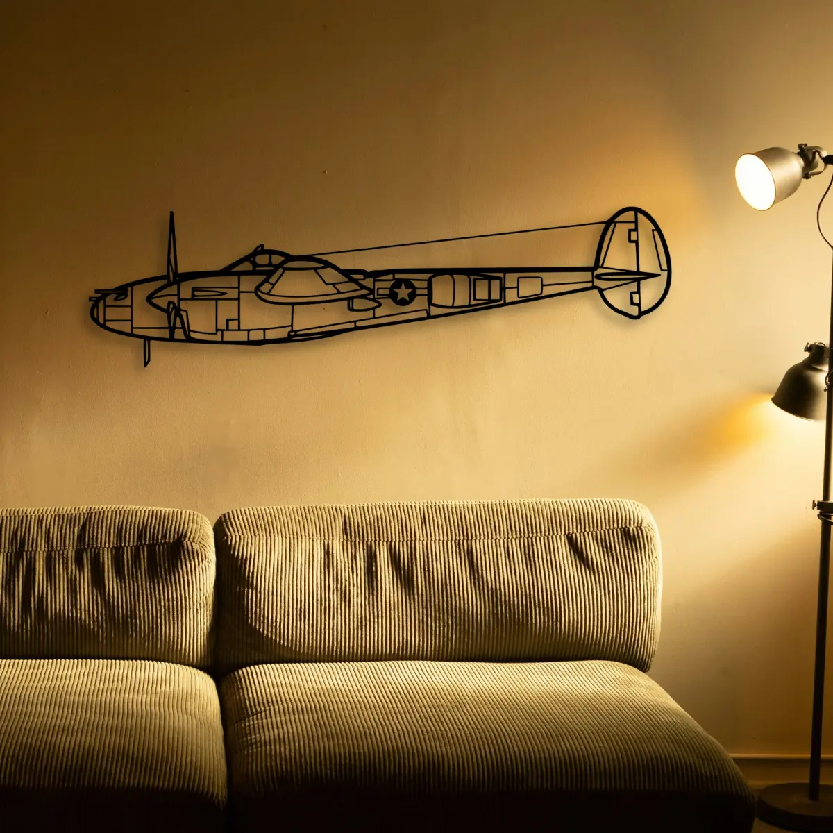 P 38l Lightning 1945 outline on a focal wall