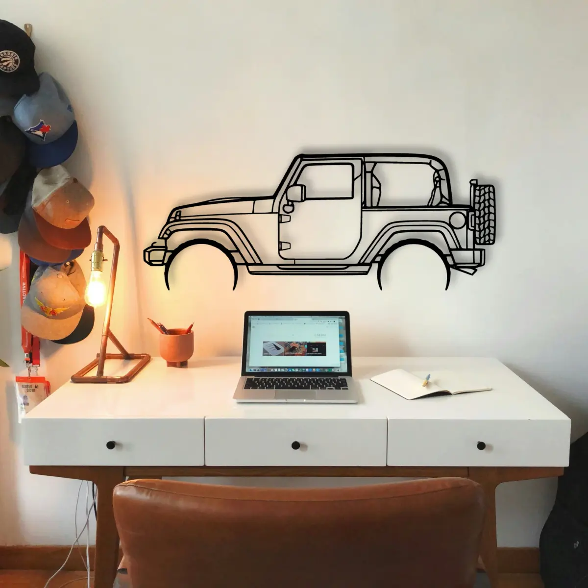 Jeep Wrangler 2 Door profile on a statement wall