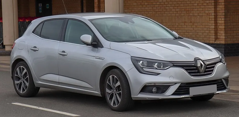 Renault Megane RS — cut-metal silhouette in clean-sided form